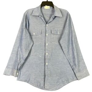 Vintage Dickies Chambray Work Shirt Mens M 15 1/2 x 33 Blue Mechanic Made in USA